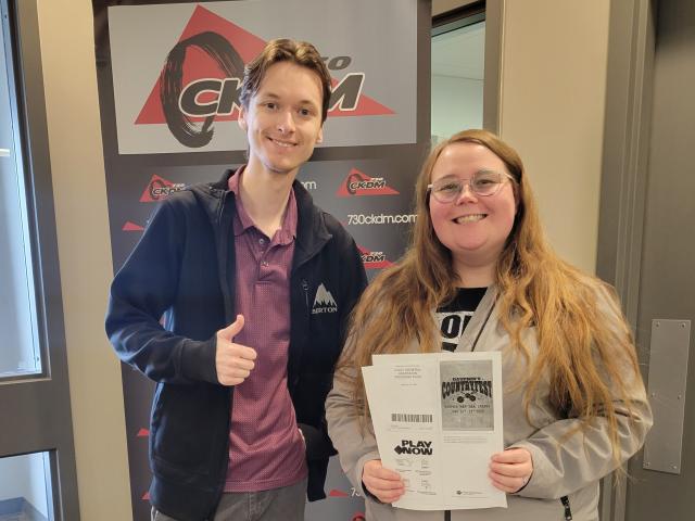CKDM's Justin Allin, and our winner Chantale Crivea