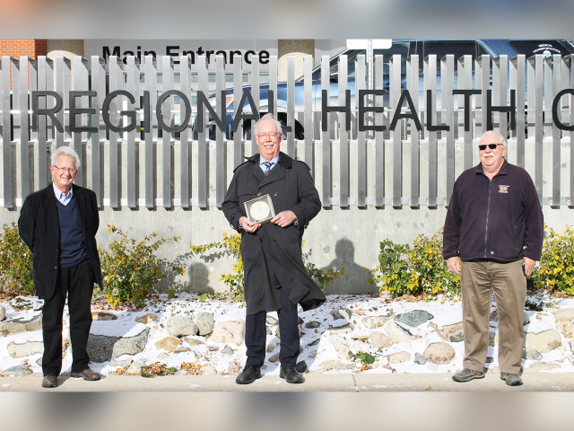 Pictured from left, Malcolm Strang, Foundation Vice-Chair, Doug Deans, retiring Foundation Board Chair and Greg Thompson, incoming Foundation Chair.